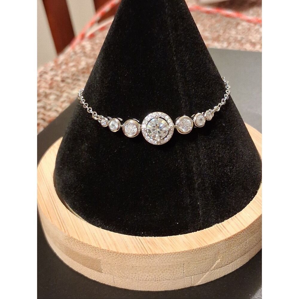 Moissanite Halo White Gold Filled Bracelet With S Clasp New